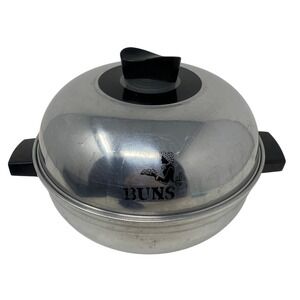 Vintage West Bend OS Serving Oven Silver Aluminum Bun Warmer Buns Graphic